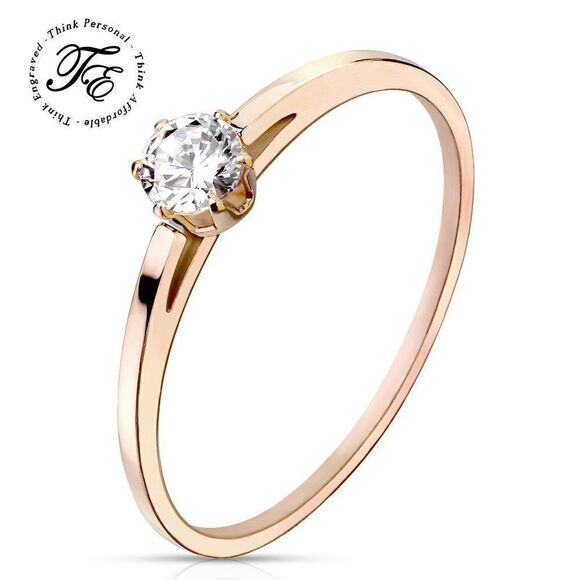 Women's Rose Gold IP Round Solitaire Promise Ring - Picture 5 of 5